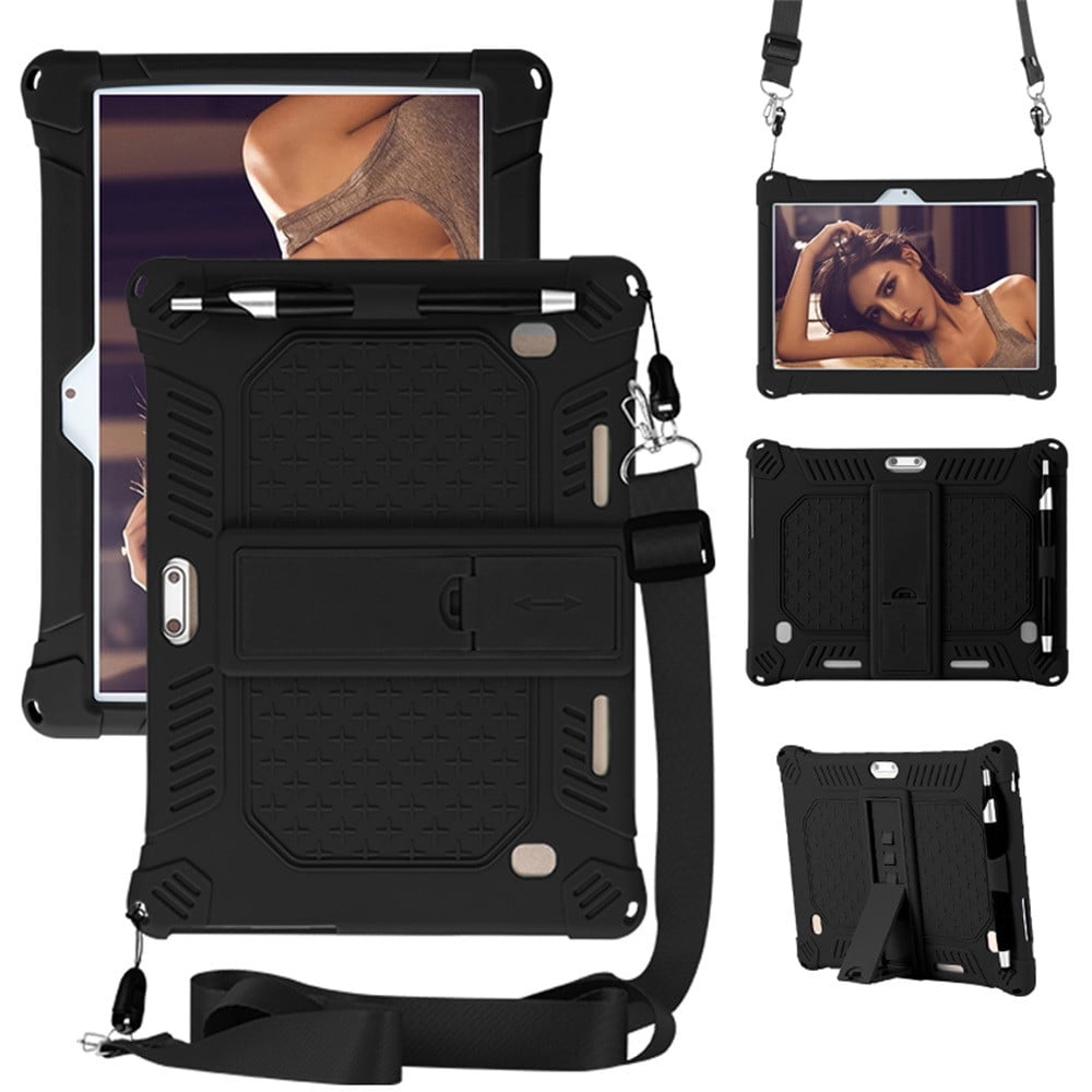 10,10.1 inch Silicone Tablet Case with Stylus Pen & Shoulder Strap, Universal Shockproof Silicone Cover Case,Soft Portable Protective Cover for Android Tablet PC Black