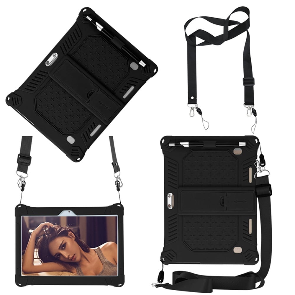 10,10.1 inch Silicone Tablet Case with Stylus Pen & Shoulder Strap, Universal Shockproof Silicone Cover Case,Soft Portable Protective Cover for Android Tablet PC Black