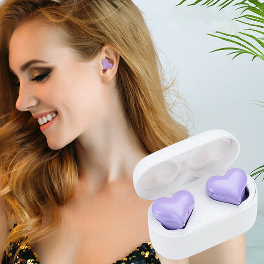 Heart Shaped Earbuds, Stylish Headphones HiFi Stereo Sound Waterproof Bluetooth 5.3 Earphones with Charging Case for Girls Women, Noise Reduction Sports Wireless In Ear Bluetooth Earphones Purple