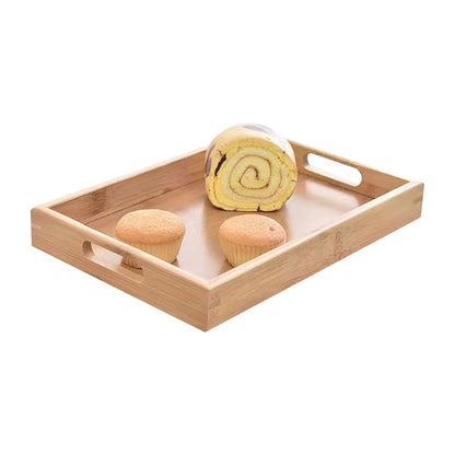 Serving Tray with Handles, Rectangular Bamboo Breakfast Food Tray Wooden Trays ,Natural Wood Tea Coffee Tray Decorative Serving Platter for Eating, Storing, Used in Bedroom, Kitchen,Outdoors Off-White