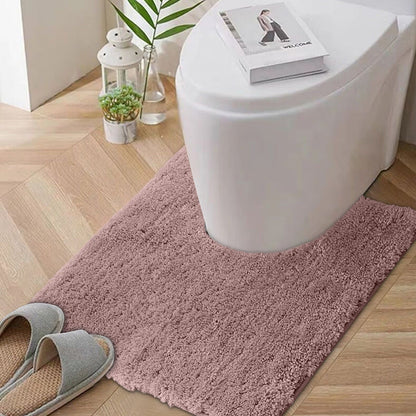 Bathroom Contour Rug Non Slip Toilet U Shaped Bath Mat, Water Absorbent Super Soft Shaggy Chenille Machine Washable Dry Extra Thick Perfect Absorbant Best Plush Carpet, U Shaped Bath Mat Pink