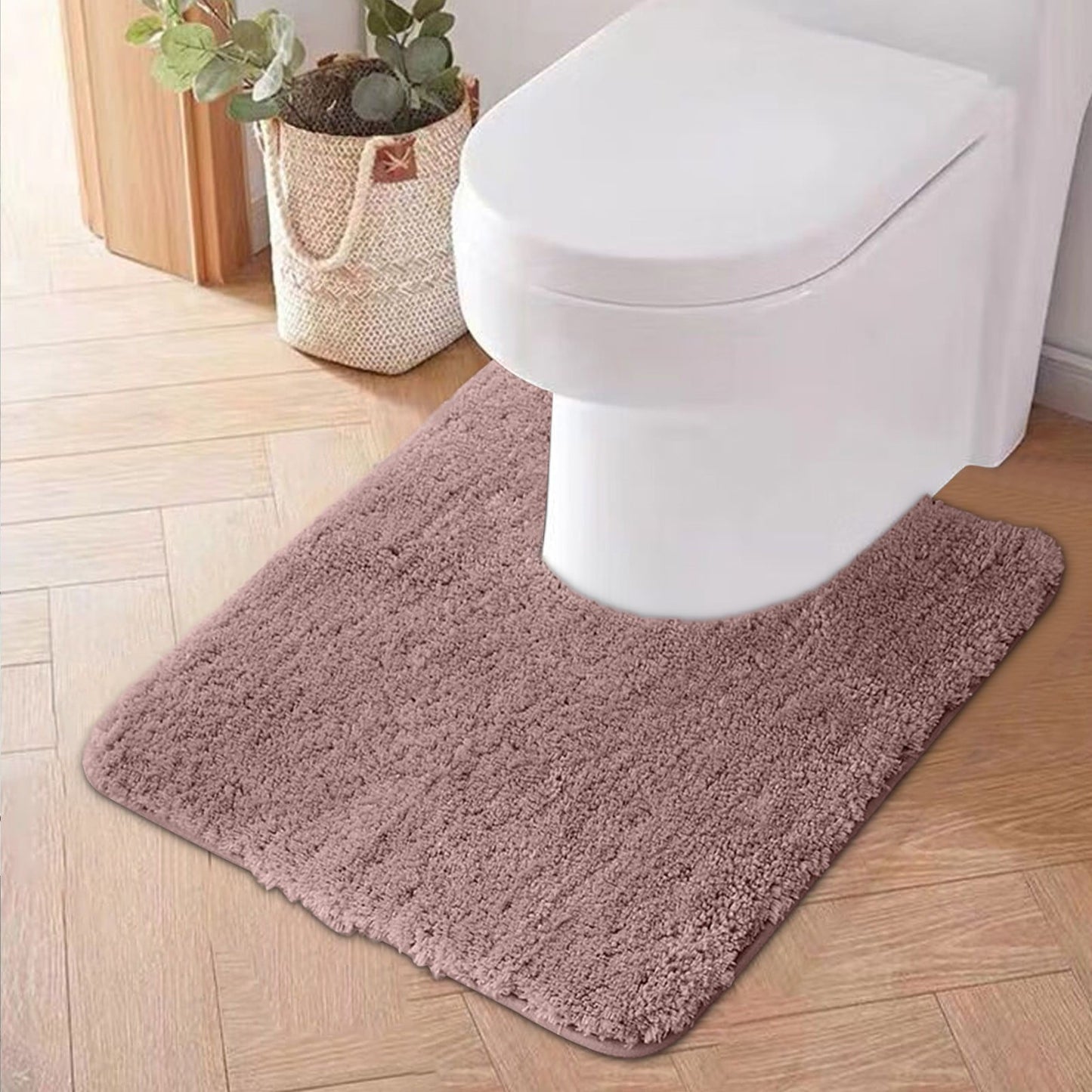 Bathroom Contour Rug Non Slip Toilet U Shaped Bath Mat, Water Absorbent Super Soft Shaggy Chenille Machine Washable Dry Extra Thick Perfect Absorbant Best Plush Carpet, U Shaped Bath Mat Pink