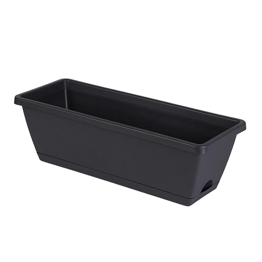 14 Inch Black Plastic Rectangular Window Planter Box, Window Vegetable Planter Box with Trays, 2025 New Vuyungers Rectangular Flower Pots for Windowsill, Garden, Balcony, Patio Black