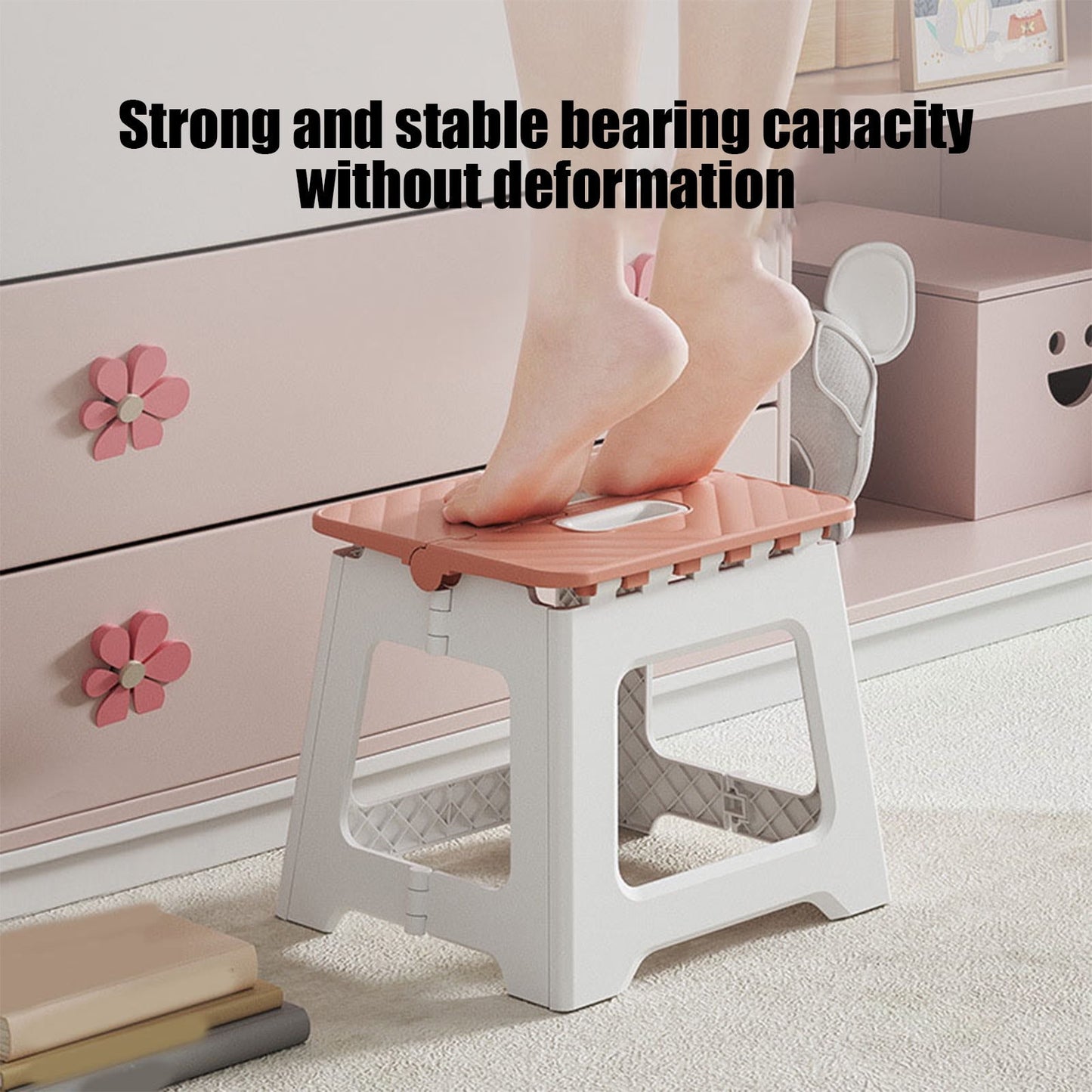 Non-Slip Folding Step Stools - 9x7in Shower Stool for Shaving Legs, Stool Foldable, Foot Stool, Holds Up to 300 lbs - Lightweight Plastic Foldable Step Stool, Low Stool Outdoor Camping Home Pink