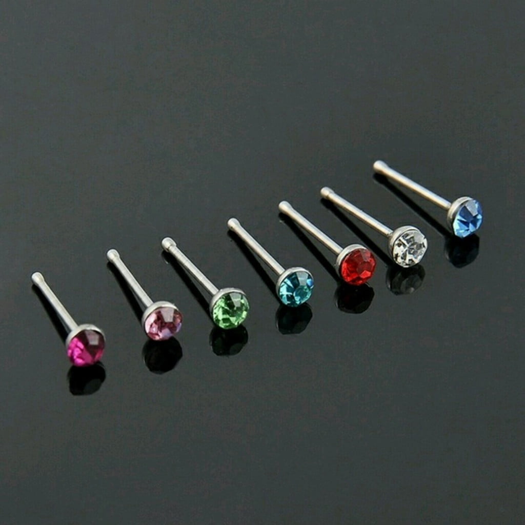 Nose Rings Studs for Women Men,Straight Surgical Stainless Steel Small Nose Studs Pin,Hypoallergenic Tiny Nose Piercing Jewelry,Crystal Gem Piercing Jewelry-Multi-Color Nose Stud Creative Multicolor