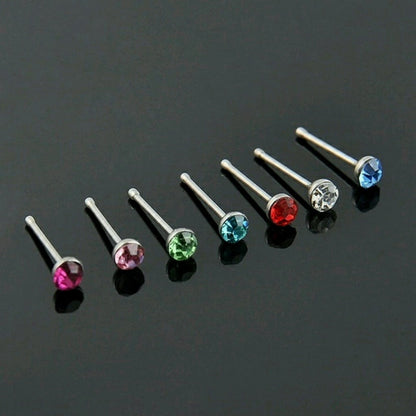 Nose Rings Studs for Women Men,Straight Surgical Stainless Steel Small Nose Studs Pin,Hypoallergenic Tiny Nose Piercing Jewelry,Crystal Gem Piercing Jewelry-Multi-Color Nose Stud Creative Multicolor