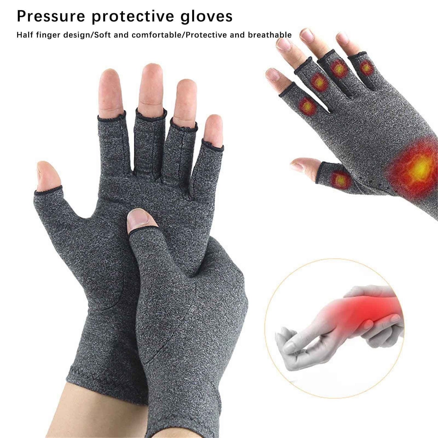 Pressure Gloves Half Finger, Cycling Joint Care Sports Gloves, Antiskid Fitness Gloves for Men and Women, Comfortable Compression Gloves for Hand Relief, Mobility & Repetitive Task Support, Size M F