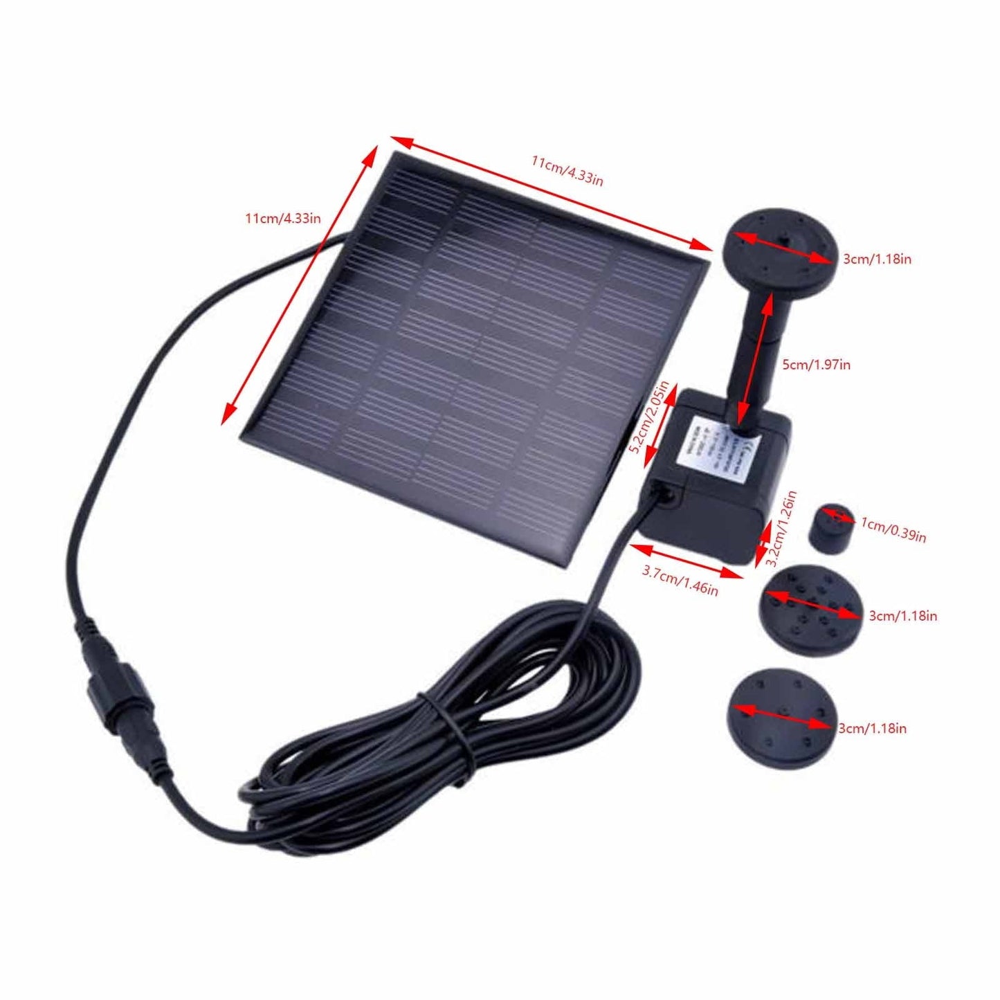 Panel Water Pump for Bird Bath Water Pump Kit - Solar Fountain 7V/140Ma Submersible Water Pump for Pool, Garden, Pond, 150L/H Max Flow, 16” Max Water Height, Outdoor Watering, 10Ft Cable