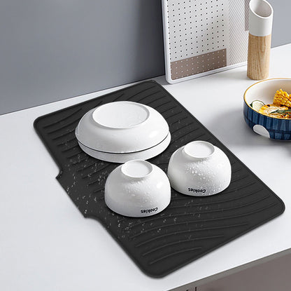 40x33 Inch Extra Large Kitchen Countertop Draining Silicone Tray - No Punching, Waterproof Drying Pad for Dishes,Water Diverting, Anti-Accumulating, Multifunctional Counter Protector for Kitchen Use Black