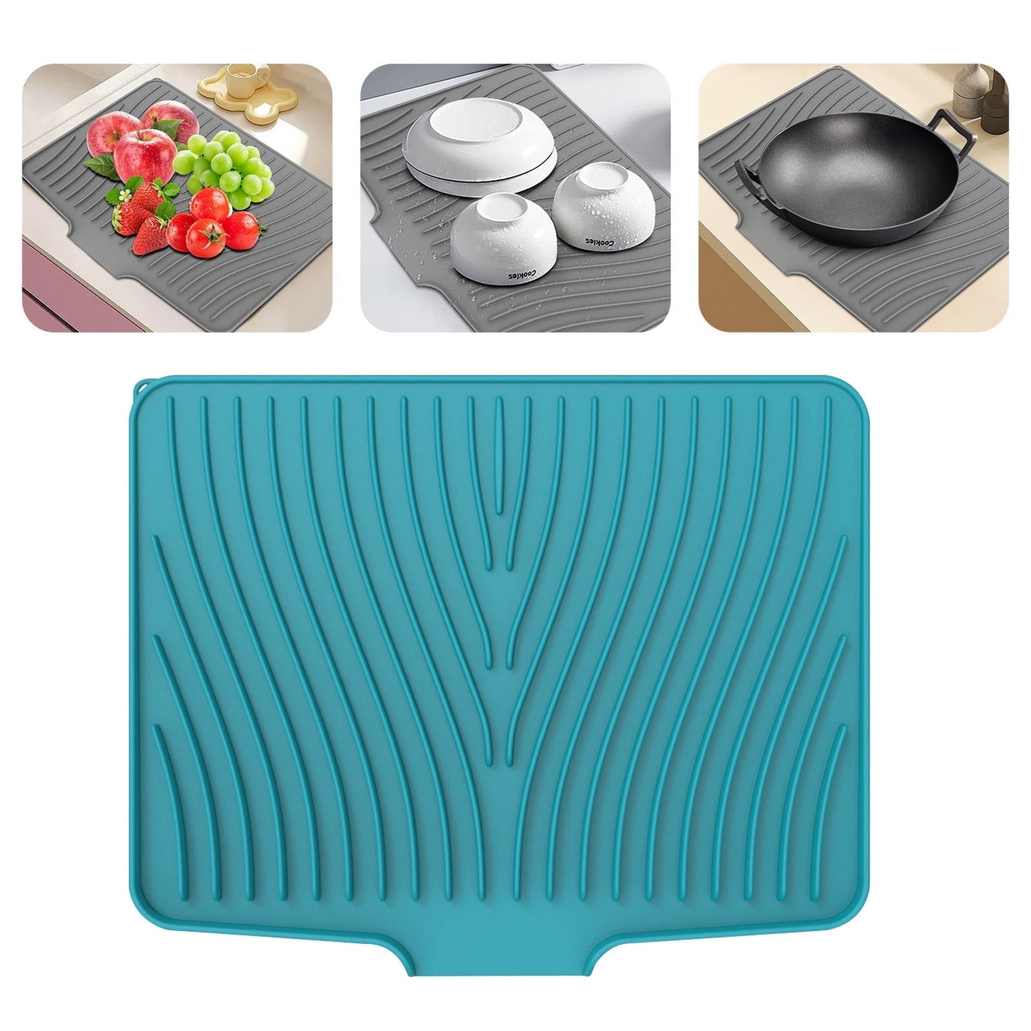 40x33 Inch Extra Large Kitchen Countertop Draining Silicone Tray - No Punching, Waterproof Drying Pad for Dishes,Water Diverting, Anti-Accumulating, Multifunctional Counter Protector for Kitchen Use green