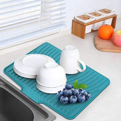 40x33 Inch Extra Large Kitchen Countertop Draining Silicone Tray - No Punching, Waterproof Drying Pad for Dishes,Water Diverting, Anti-Accumulating, Multifunctional Counter Protector for Kitchen Use green