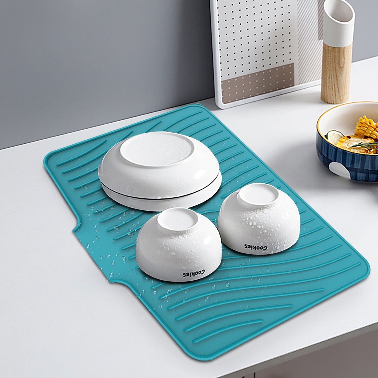40x33 Inch Extra Large Kitchen Countertop Draining Silicone Tray - No Punching, Waterproof Drying Pad for Dishes,Water Diverting, Anti-Accumulating, Multifunctional Counter Protector for Kitchen Use green