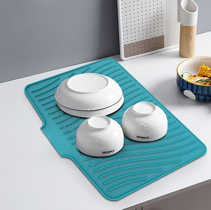 40x33 Inch Extra Large Kitchen Countertop Draining Silicone Tray - No Punching, Waterproof Drying Pad for Dishes,Water Diverting, Anti-Accumulating, Multifunctional Counter Protector for Kitchen Use green