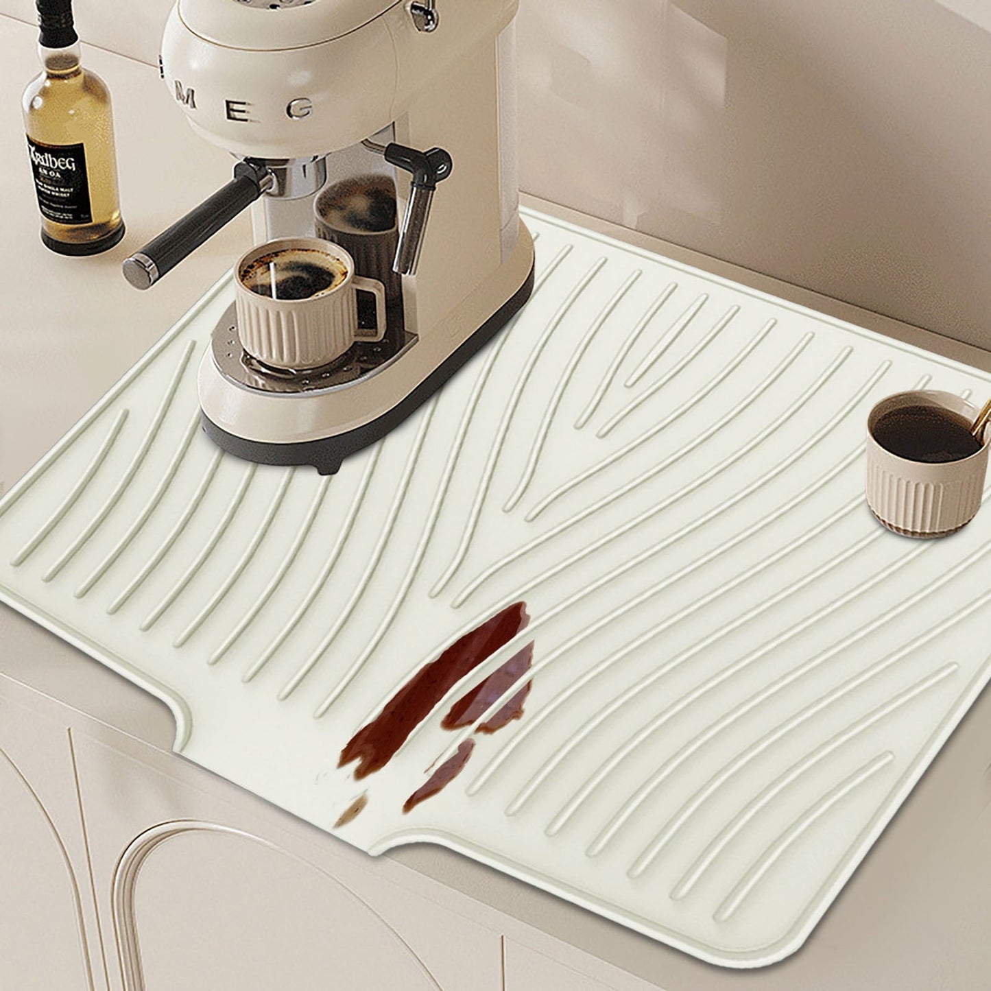 40x33 Inch Extra Large Kitchen Countertop Draining Silicone Tray - No Punching, Waterproof Drying Pad for Dishes,Water Diverting, Anti-Accumulating, Multifunctional Counter Protector for Kitchen Use white