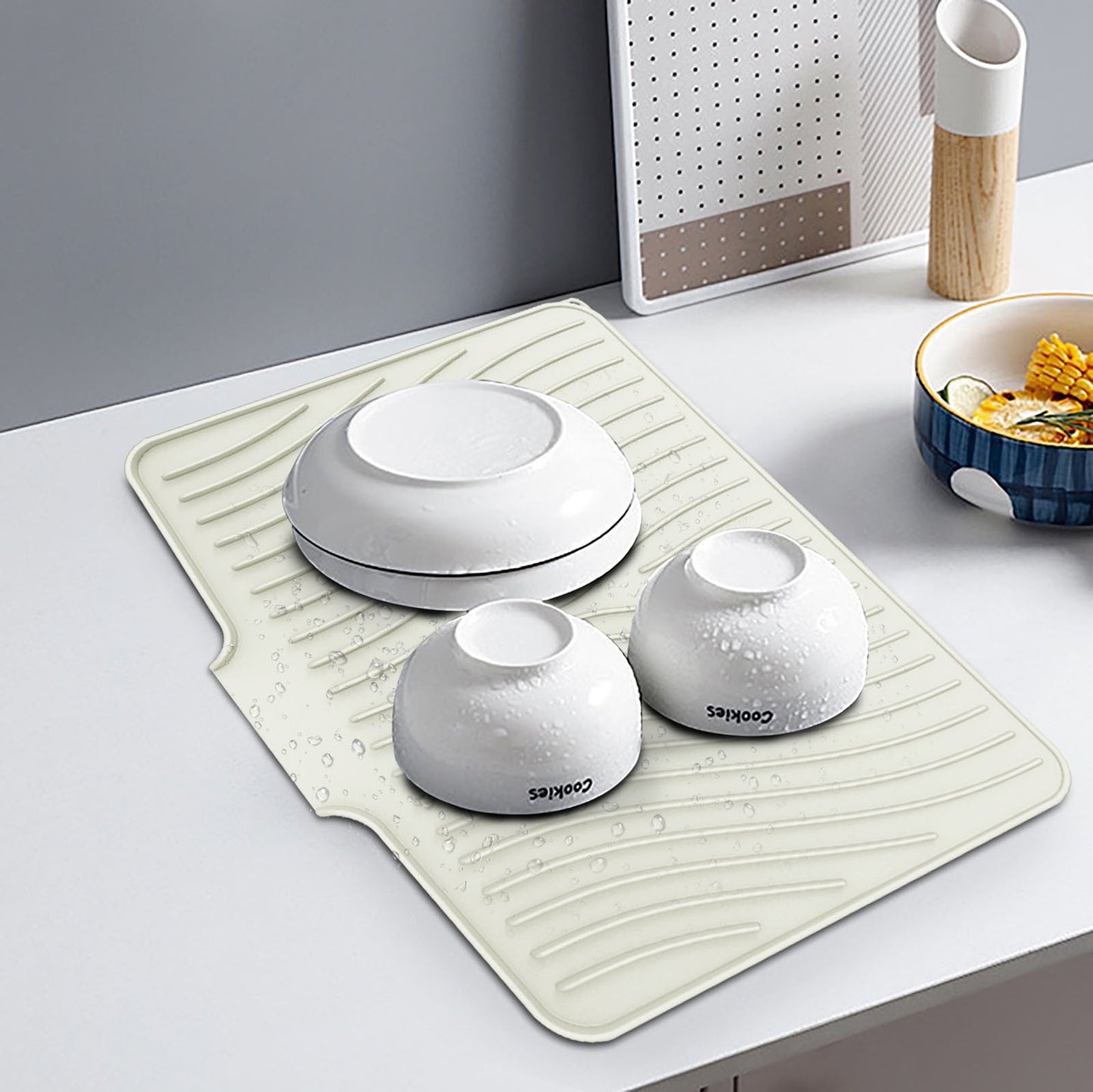 40x33 Inch Extra Large Kitchen Countertop Draining Silicone Tray - No Punching, Waterproof Drying Pad for Dishes,Water Diverting, Anti-Accumulating, Multifunctional Counter Protector for Kitchen Use white