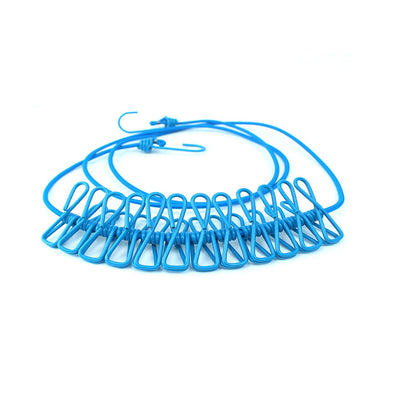 Portable Clothesline for Travel, Camping, and RV – Windproof Elastic Clothesline with 12 Clips, 6ft Length, Non-Slip, Space-Saving, Easy to Hang – Ideal for Backyard, Bathroom, and Outdoor Use Light Blue