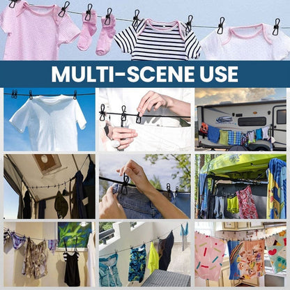 Portable Clothesline for Travel, Camping, and RV – Windproof Elastic Clothesline with 12 Clips, 6ft Length, Non-Slip, Space-Saving, Easy to Hang – Ideal for Backyard, Bathroom, and Outdoor Use Light Blue