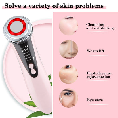 Face Massager Electric Face Lifting 4 in 1 Facial Massager Anti Aging Skin Tightening Firming Skin Care Tools,USB Rechargeable Red Blue Light Thermal Massage Beauty Device 400mah 3.7V/0.6A