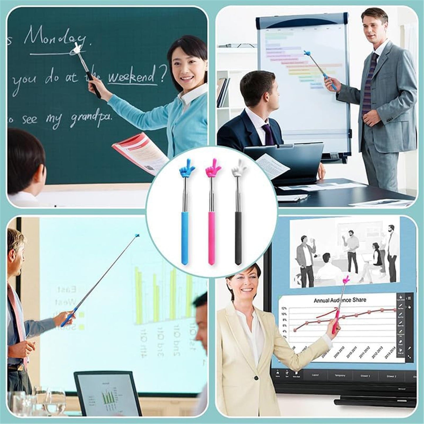 Retractable Teacher Pointer Sticks, 5 Colors Hand Pointer Stick, Student Finger Pointing Sticks, Extendable School Supplies for Reading, Classroom One Size Yellow