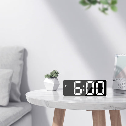 LED Digital Alarm Clock,12/24H Desk Alarm for Bedrooms, Table Clock Display with White Digits, Adjustable Levels Brightness,Temperature, Corded Powered