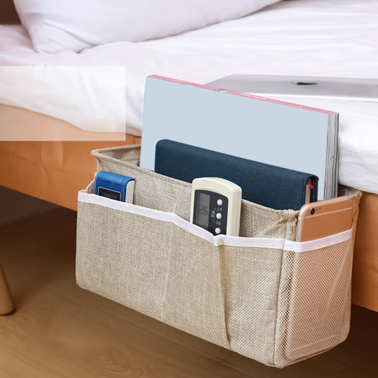 Bedside Caddy/Bedside Storage Bag Hanging Organizer for Bunk and Hospital Beds,Dorm Rooms Bed Rails,Can be Placed Glasses,Books,Mobile Phones,Keys (Grey), 12.2x4.33x6.29 12.2" x 4.33" x 6.29" Dark Grey