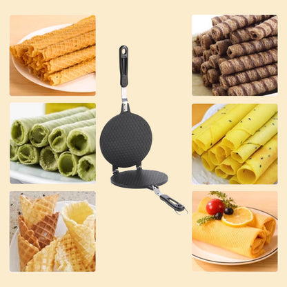 Waffle Maker,Baking pizzelle Maker,Quesadilla Maker ice Cream Cone Maker,Large Waffle Maker Cake pan,Mini Crispy Machine,Multipurpose Tortilla Press Stove Top Pan for Kitchen L Black