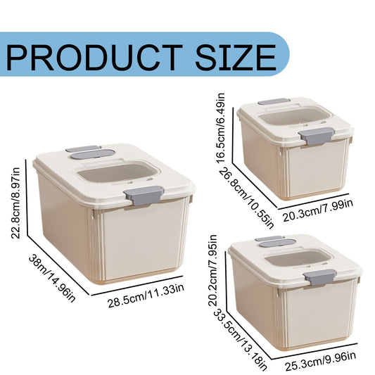 Airtight Pet Food Storage Container for Dog Cat Food Up to 10lbs Large Dry Food Bin with Measuring Cup Lids for Treats and Other Pets (10 LB), 6.31x9.44x7.08 7.99" x 10.55" x 6.49" Beige/Small
