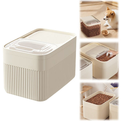 Airtight Pet Food Storage Container for Dog Cat Food Up to 10lbs Large Dry Food Bin with Measuring Cup Lids for Treats and Other Pets (10 LB), 6.31x9.44x7.08 15.16" x 8.27" x 6.77" White