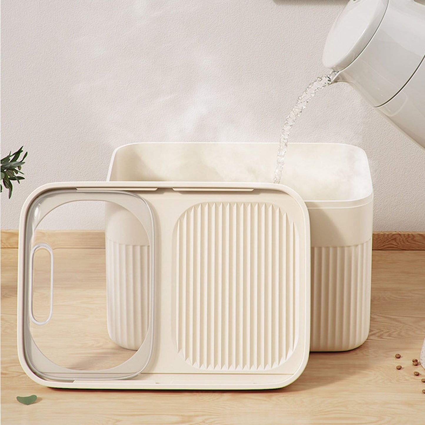 Airtight Pet Food Storage Container for Dog Cat Food Up to 10lbs Large Dry Food Bin with Measuring Cup Lids for Treats and Other Pets (10 LB), 6.31x9.44x7.08 15.16" x 8.27" x 6.77" White