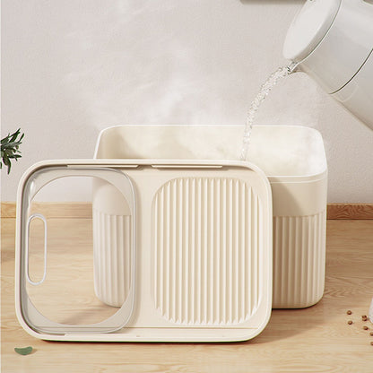 Airtight Pet Food Storage Container for Dog Cat Food Up to 10lbs Large Dry Food Bin with Measuring Cup Lids for Treats and Other Pets (10 LB), 6.31x9.44x7.08 15.16" x 8.27" x 6.77" White