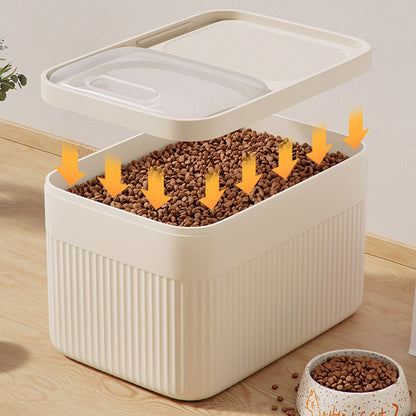 Airtight Pet Food Storage Container for Dog Cat Food Up to 10lbs Large Dry Food Bin with Measuring Cup Lids for Treats and Other Pets (10 LB), 6.31x9.44x7.08 15.16" x 8.27" x 6.77" White