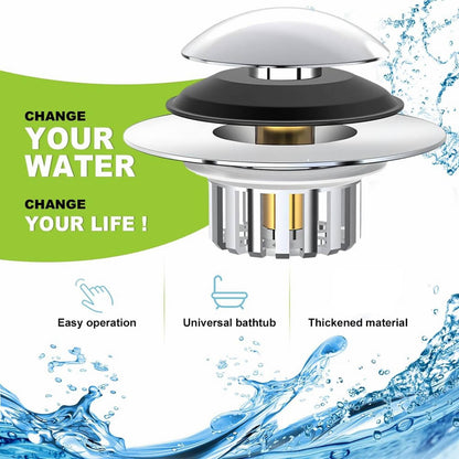 Universal Bath Drain Stopper and Cover, Bathtub Drain Stopper, Replaces Lift and Turn, Tip-Toe and Trip Lever drains for Tub, EZ Installation and Clearing, 1.4x2.0 1.4" x 2.0" Silver