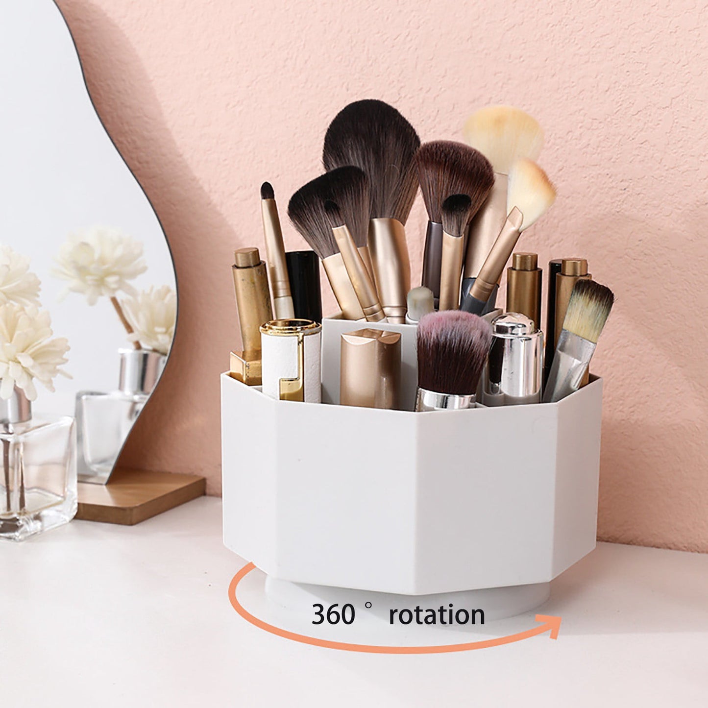 Large Capacity Rotating Pen Holder, Desktop Organizer for Office Supplies, Cosmetics Brushes, 5-Slot Plastic Storage Basket for Desk, Dorm, Kitchen Counter White 5.51x5.51x4.52' 5.51" x 5.51" x 4.52" White