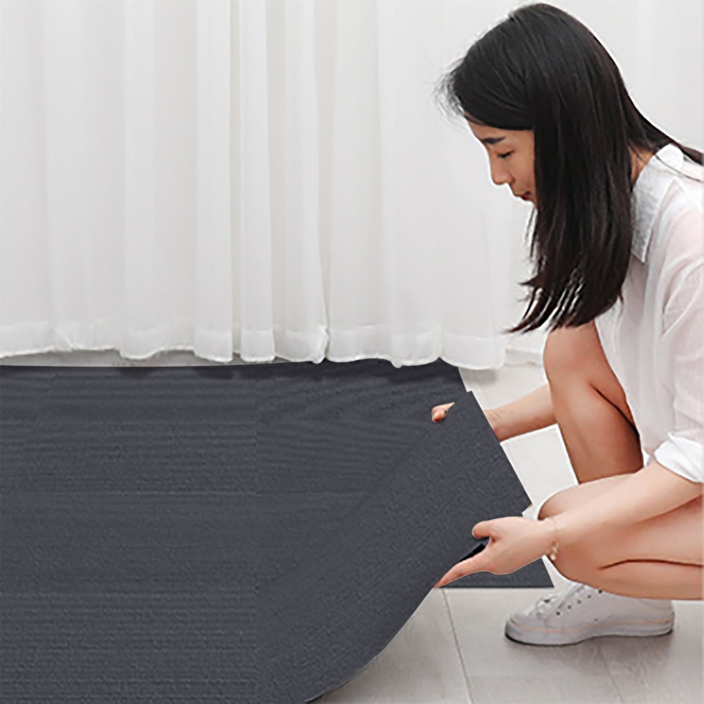 Carpet Tiles Peel and Stick, Self Adhesive Carpet Floor Tile, Anti-Slip Squares Soft Padded Carpet Tiles for Kitchen Bedrooms Indoor Outdoor（24" x 24"） 24" x 24" Black