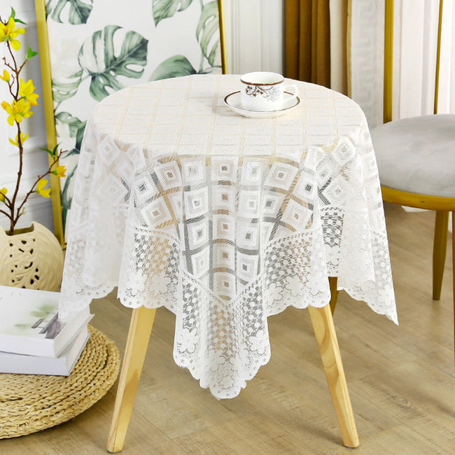 Vintage Square Small Table Cloth,35 X 35 Inch Crochet Tablecloths for Round Coffee Table,Lace Doilies Cotton Beige Square Tablecloths Table Cover Table Topper Wedding Home Party Decoration Beige Hover Image