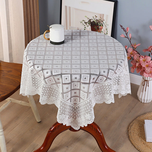 Vintage Square Small Table Cloth,35 X 35 Inch Crochet Tablecloths for Round Coffee Table,Lace Doilies Cotton Beige Square Tablecloths Table Cover Table Topper Wedding Home Party Decoration Beige Main Image