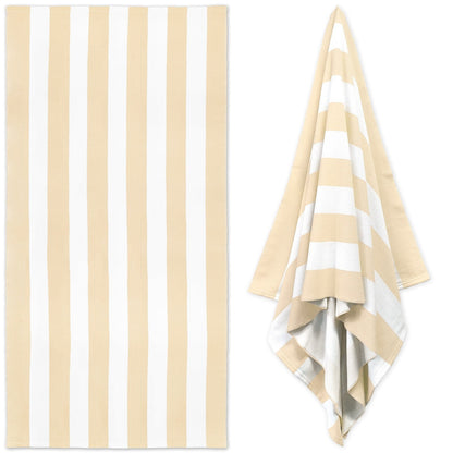 Large Oversized Beach Towel - Big Size Cotton 35 x 70 Inch Striped Pool Towel, Large Cabana Soft Swimming Towel for Adult Men Women, (Light Blue) 35" x 70" Beige