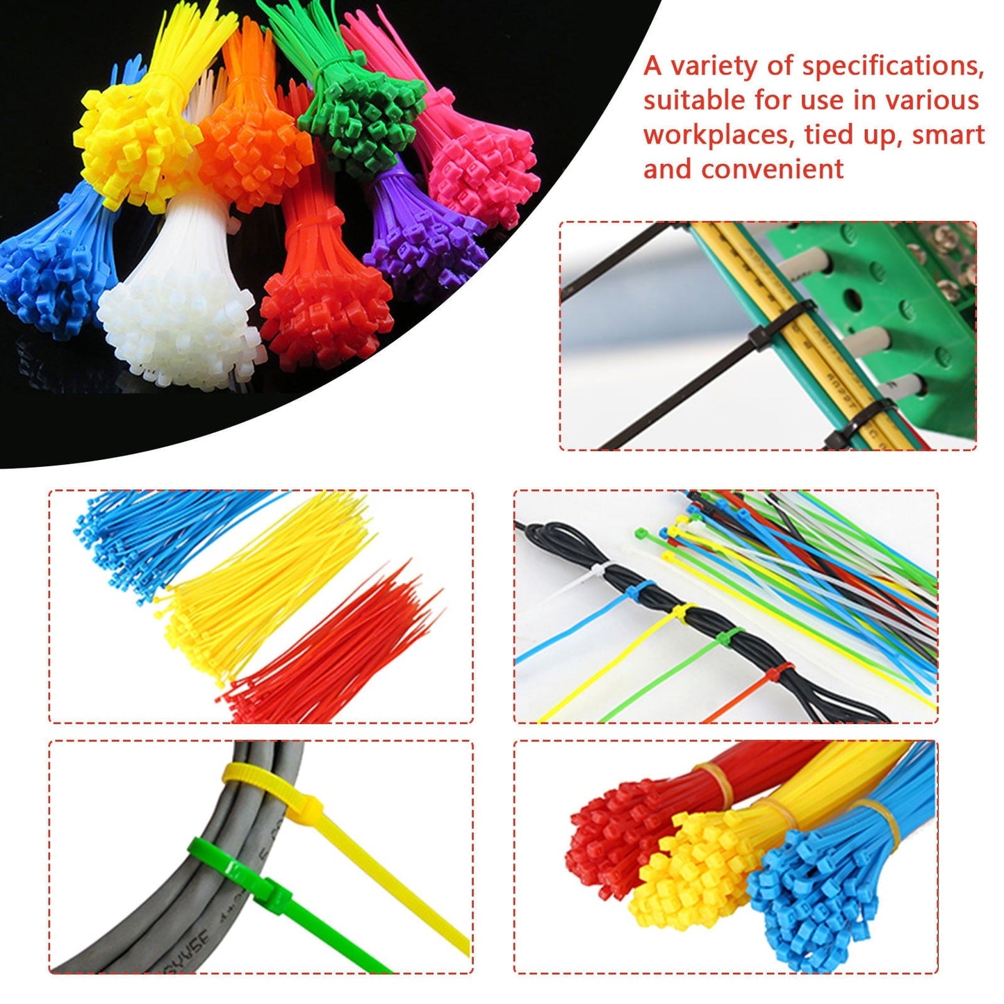 6 Inch White Zip Ties, 100 PCS Cable Zip Ties, 18 Lbs- Heavy Duty Tensile Strength, UV Resistant Strong Nylon Cable Ties, Self-Locking 6" Tie Wraps, Ideal for object bundling and fastening 6" White
