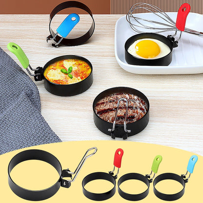 CCMAOLU Egg Rings with Silicone Handle, Pancake Mold for English Muffins & Breakfast Sandwiches, Non-Stick Cooking Rings for Eggs, Mini Omelets, Safe for Dishwasher & Camping, Oil Resistant Green