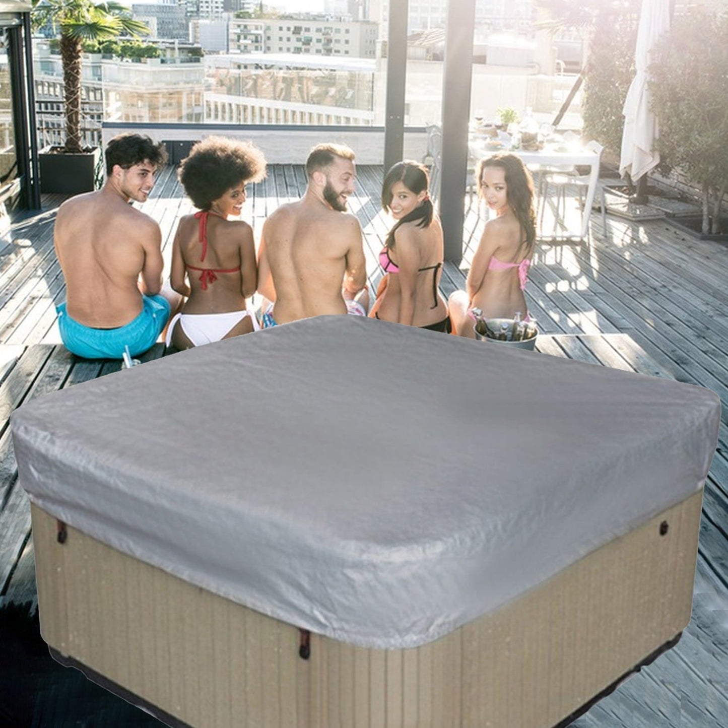 Square Hot Tub Cover - Outdoor Heavy Duty Protector for Patio Spas and Swimming Pools | Hard Covers For Hot Tub Waterproof Dust Cover for Hot Tubs, Jacuzzis, and Outdoor(Black -89.76x11.81") Beige-90.94x11.81"