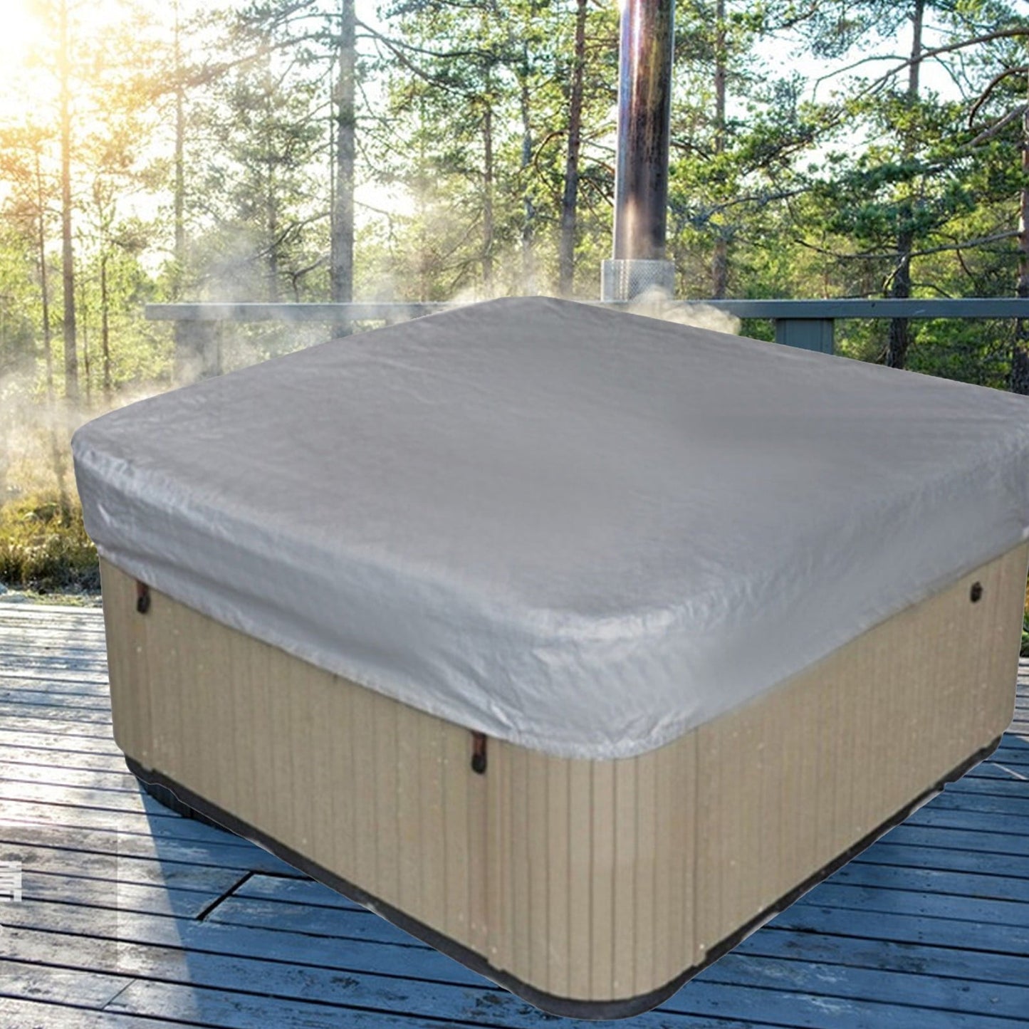Square Hot Tub Cover - Outdoor Heavy Duty Protector for Patio Spas and Swimming Pools | Hard Covers For Hot Tub Waterproof Dust Cover for Hot Tubs, Jacuzzis, and Outdoor(Black -89.76x11.81") Beige-90.94x11.81"