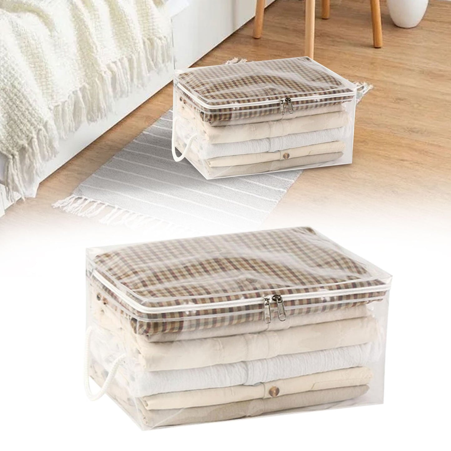 Transparent Zipper Clothing Storage Bag - Heavy-Duty Organizer for Blankets, Linen, Bed Sheets, Clothes & Pillows | Space-Saving Compression Bag Storage for Closet(11.81"DX9.05"WX5.9"H) 11.81"DX9.05"WX5.9"H