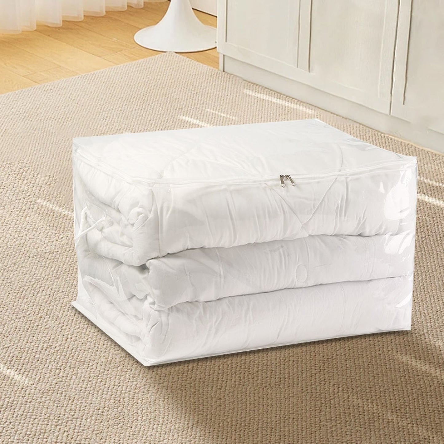 Transparent Zipper Clothing Storage Bag - Heavy-Duty Organizer for Blankets, Linen, Bed Sheets, Clothes & Pillows | Space-Saving Compression Bag Storage for Closet(11.81"DX9.05"WX5.9"H) 11.81"DX9.05"WX5.9"H