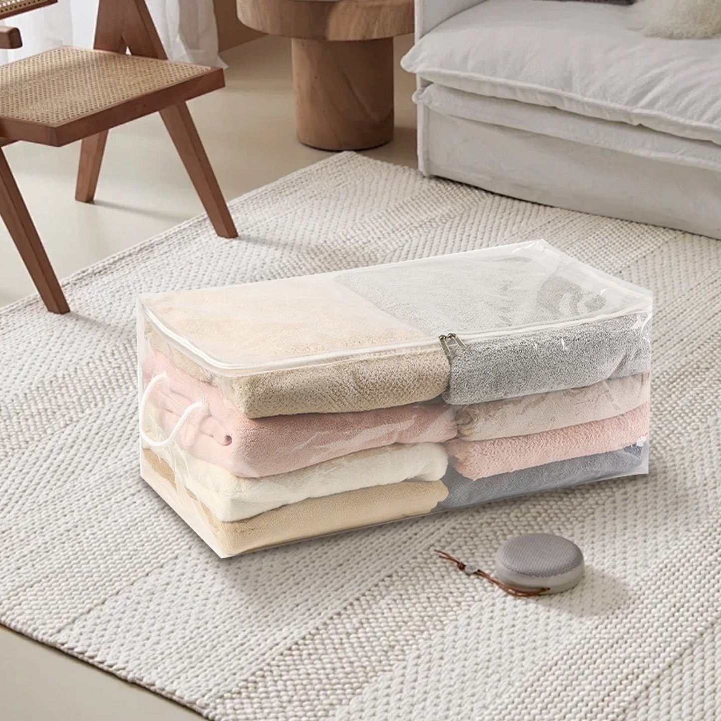 Transparent Zipper Clothing Storage Bag - Heavy-Duty Organizer for Blankets, Linen, Bed Sheets, Clothes & Pillows | Space-Saving Compression Bag Storage for Closet(11.81"DX9.05"WX5.9"H) 11.81"DX9.05"WX5.9"H
