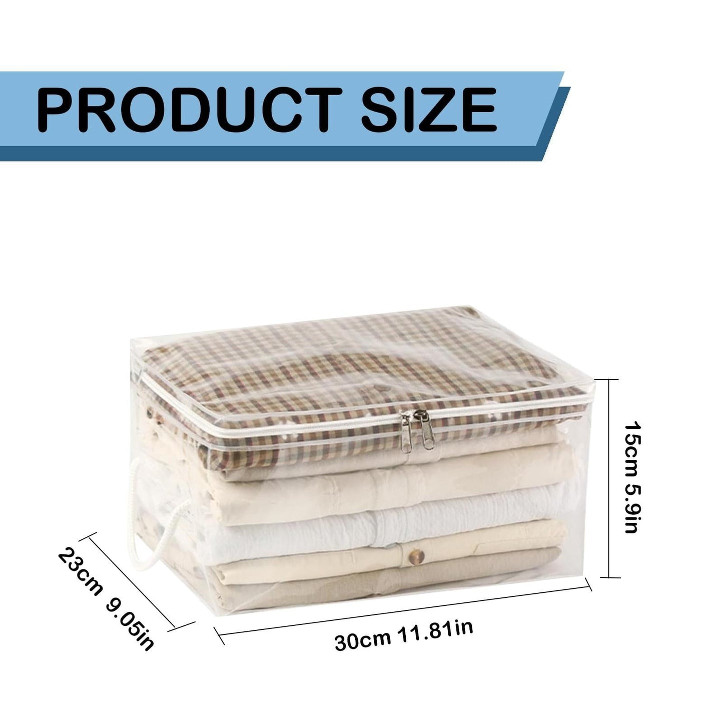 Transparent Zipper Clothing Storage Bag - Heavy-Duty Organizer for Blankets, Linen, Bed Sheets, Clothes & Pillows | Space-Saving Compression Bag Storage for Closet(11.81"DX9.05"WX5.9"H) 11.81"DX9.05"WX5.9"H