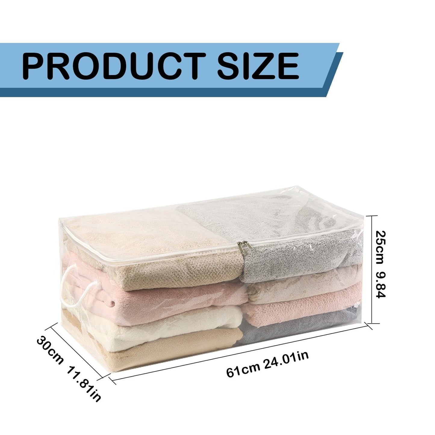 Transparent Zipper Clothing Storage Bag - Heavy-Duty Organizer for Blankets, Linen, Bed Sheets, Clothes & Pillows | Space-Saving Compression Bag Storage for Closet(11.81"DX9.05"WX5.9"H) 11.81"DX9.05"WX5.9"H