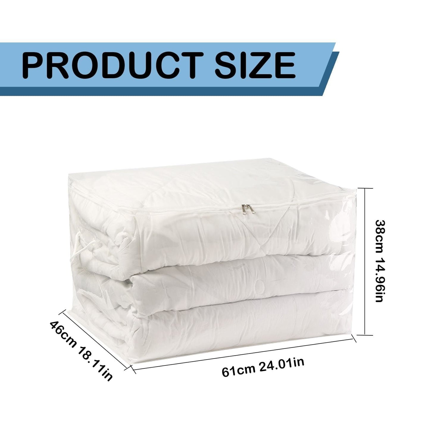 Transparent Zipper Clothing Storage Bag - Heavy-Duty Organizer for Blankets, Linen, Bed Sheets, Clothes & Pillows | Space-Saving Compression Bag Storage for Closet(11.81"DX9.05"WX5.9"H) 11.81"DX9.05"WX5.9"H