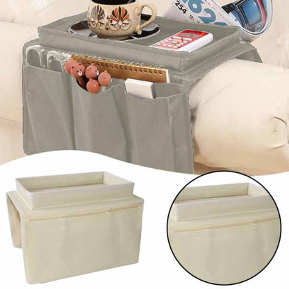 Sofa Armrest Organizer with Cup Holder - TV Remote Holder for Recliner & Couch | Armchair Caddy with Storage Pockets | Holds Cellphone, Tablet, Books, Magazines & Drinks Side Storage Bag(Black) Beige