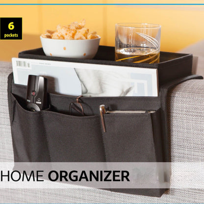 Sofa Armrest Organizer with Cup Holder - TV Remote Holder for Recliner & Couch | Armchair Caddy with Storage Pockets | Holds Cellphone, Tablet, Books, Magazines & Drinks Side Storage Bag(Black) Beige