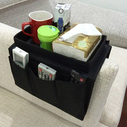 Sofa Armrest Organizer with Cup Holder - TV Remote Holder for Recliner & Couch | Armchair Caddy with Storage Pockets | Holds Cellphone, Tablet, Books, Magazines & Drinks Side Storage Bag(Black) Beige